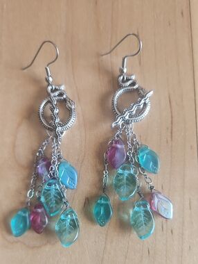 Snake in the garden hand made earrings glass beads dangle hand crafted new